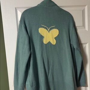 Candace Cameron Burr Women's Teal Sweater with Yellow Butterfly, size XS